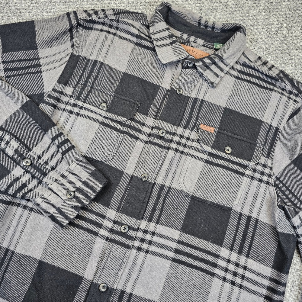 Orvis Mens XL Grey Black Plaid Flannel Button Down Shirt with Pockets